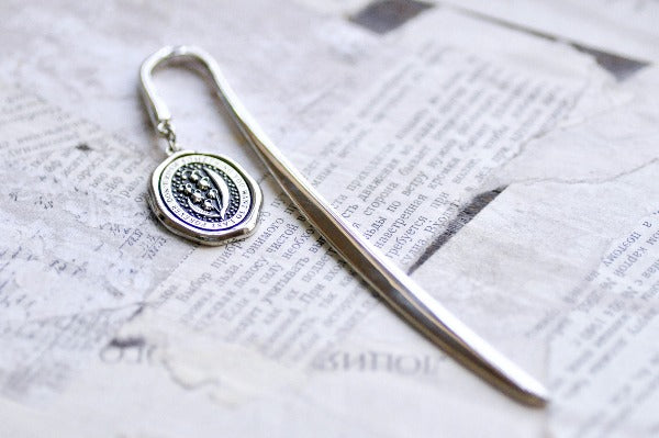 Message Wax Seal Enamel Bookmark | Lily of the Valley | S - Backtozero B20 - book, Book Accessories, book lover, bookmark, botanic, Botanical, dangle, enamel, Flower, flowers, her, him, lapel, lily of the valley, metal, pendant, Silver, soft enamel, starry