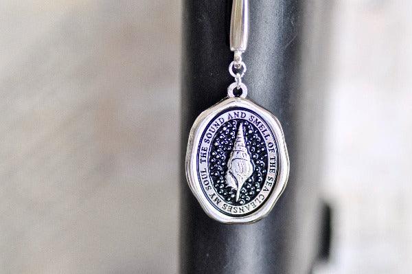 Message Wax Seal Enamel Bookmark | Seashell | Soul | S - Backtozero B20 - book, book lover, bookmark, cleanses, dangle, enamel, her, him, lapel, metal, Nautical, newarrivals, ocean, pendant, sea, seashell, shell, Silver, soft enamel, soul, starry