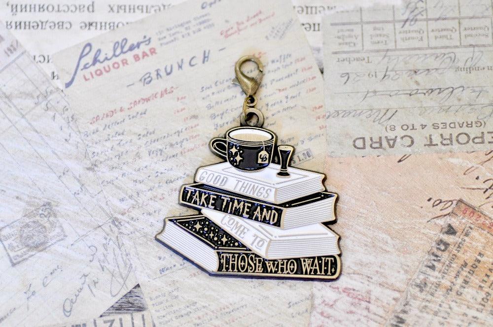 Good Things Take Time Books Charm - Backtozero B20 - book, charm, Come to those who wait, enamel, enamel charm, Good things take time, her, him, journal charm, lapel, metal, metal charm, newarrivals, soft enamel, tea, tea bag, wax seal
