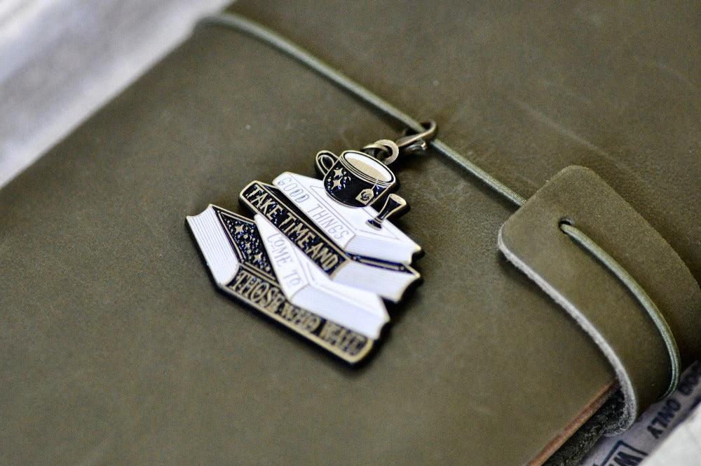 Good Things Take Time Books Charm - Backtozero B20 - book, charm, Come to those who wait, enamel, enamel charm, Good things take time, her, him, journal charm, lapel, metal, metal charm, newarrivals, soft enamel, tea, tea bag, wax seal