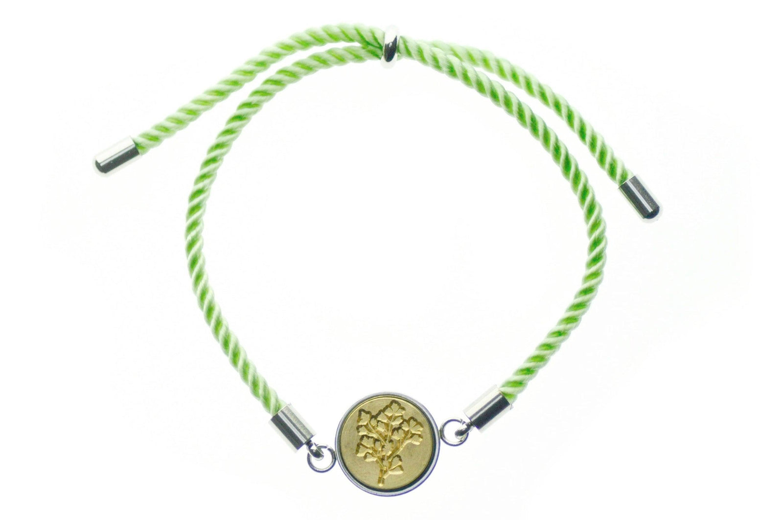 Botanical Signet Bracelet - Backtozero B20 - 10mm, 12mm, adjustable, botanical, bracelet, brass, cord, cord bracelet, green, leaf, leaves, minimal, plant, signet, signet bracelet, stainless steel, twist cord