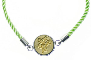 Botanical Signet Bracelet - Backtozero B20 - 10mm, 12mm, adjustable, botanical, bracelet, brass, cord, cord bracelet, green, leaf, leaves, minimal, plant, signet, signet bracelet, stainless steel, twist cord