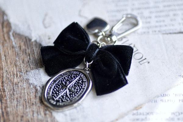 Message Wax Seal Charm Keychain Black Bow & Heart | Star | Shine | S - Backtozero B20 - bow, charm, enamel, enamel keychain, heart, her, keychain, lapel, metal, newarrivals, ribbon, seashell, shine, soft enamel, star, starry, velvet, wax seal