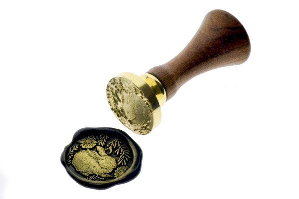 Hare with Daisies Wax Seal Stamp - Backtozero B20 - black, botanic, Bunny, daisy, flower, gold metallic powder, hare, leaf, leaves, metallic powder, newarrivals, Rabbit, Signature, signaturehandle, spring
