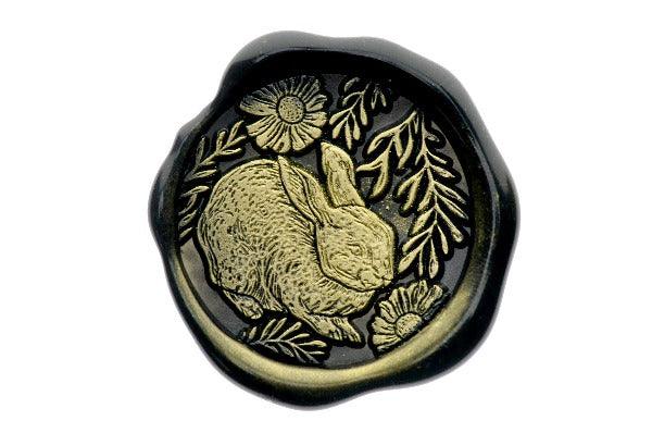 Hare with Daisies Wax Seal Stamp - Backtozero B20 - black, botanic, Bunny, daisy, flower, gold metallic powder, hare, leaf, leaves, metallic powder, newarrivals, Rabbit, Signature, signaturehandle, spring