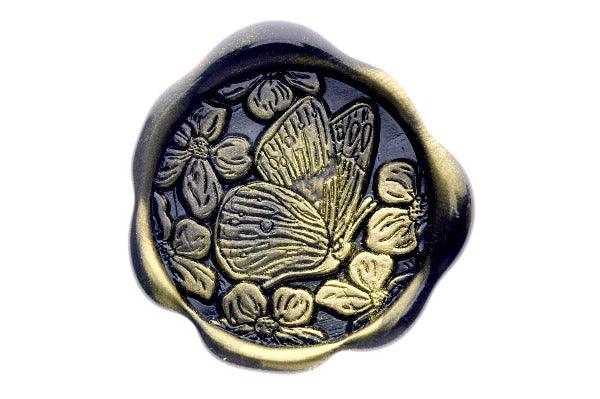 Butterfly & Apple Blossoms Wax Seal Stamp - Backtozero B20 - beetle, black, botanic, Botanical, gold metallic powder, insect, leaf, leaves, metallic powder, newarrivals, Signature, signaturehandle, spring