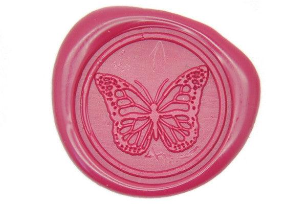 Butterfly Wax Seal Stamp - Backtozero B20 - Butterfly, genericlonghandle, Insects, Rose Red