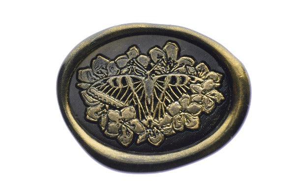 Butterfly & Flowers Wax Seal Stamp | A - Backtozero B20 - botanic, Botanical, Butterfly, floral, Flower, flowers, gold dust, gold powder, insect, Insects, newarrivals, oval, Signature, signaturehandle