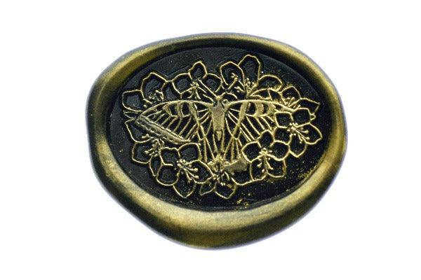 Butterfly & Flowers Outline Wax Seal Stamp | A - Backtozero B20 - botanic, Botanical, Butterfly, floral, Flower, flowers, gold dust, gold powder, insect, Insects, newarrivals, oval, Signature, signaturehandle
