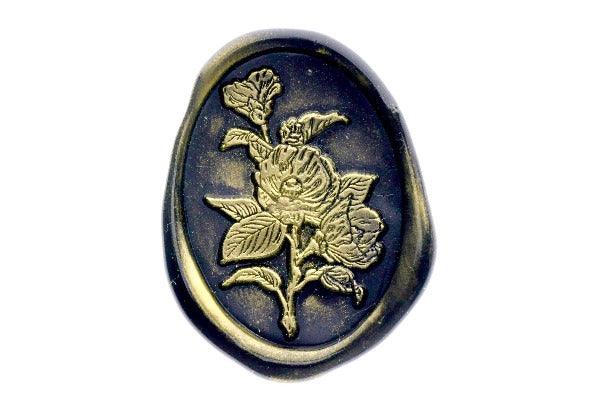 Camellia Wax Seal Stamp - Backtozero B20 - black, botanic, Botanical, Camellia, gold, gold dust, gold powder, Nature, newarrivals, oval, Signature, signaturehandle, spring