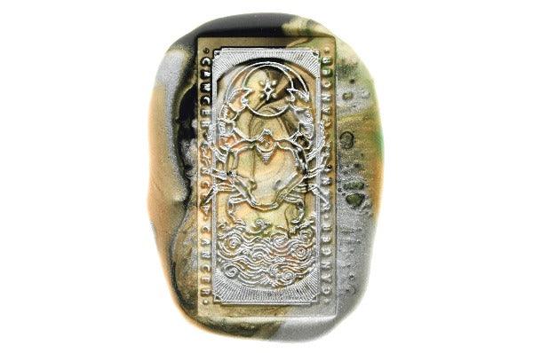 Tarot Style Zodiac Cancer Wax Seal Stamp - Backtozero B20 - black, crab, forest green, light gold, marble, marble wax, metallic green, rectangle, Signature, signaturehandle, Silver, starburst, tarot, zodiac