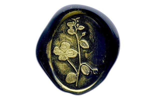 Caper Bush Wax Seal Stamp | A - Backtozero B20 - black, botanic, Botanical, capparis, floral, Flower, flowers, gold, gold dust, gold powder, Leaf, Leafs, Leaves, Nature, newarrivals, oval, Signature, signaturehandle, spring
