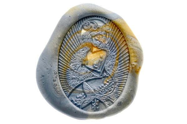 Starburst Zodiac Capricorn Wax Seal Stamp - Backtozero B20 - goat, light gold, marble, marble wax, Metallic Blue, nature, oval, Signature, signaturehandle, Silver, starburst, zodiac