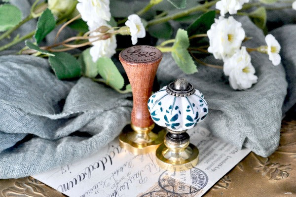 Ceramic Pumpkin Wax Seal Handle | White & Green Blue - Backtozero B20 - blue, ceramic, handle, pumpkin, white