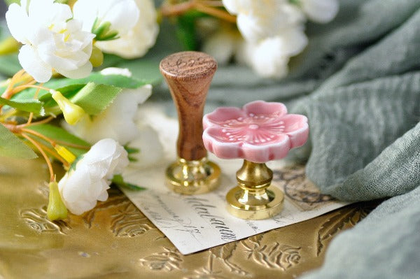 Sakura Ceramic Wax Seal Handle | Pink - Backtozero B20 - ceramic, Flower, handle, sakura