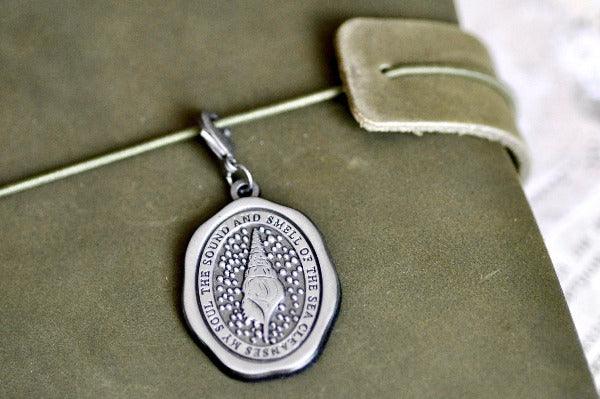 Message Wax Seal Enamel Charm | Seashell | Soul - Backtozero B20 - antique silver, charm, enamel, her, him, journal charm, lapel, metal, newarrivals, ocean, pendant, sea, seashell, shell, Silver, soft enamel, soul, starry, wax seal