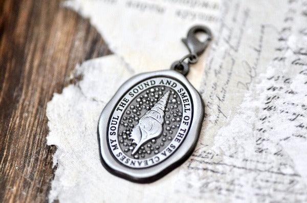 Message Wax Seal Enamel Charm | Seashell | Soul - Backtozero B20 - antique silver, charm, enamel, her, him, journal charm, lapel, metal, newarrivals, ocean, pendant, sea, seashell, shell, Silver, soft enamel, soul, starry, wax seal