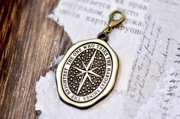 Message Wax Seal Enamel Charm | Star | Shine - Backtozero B20 - antique gold, charm, enamel, her, him, journal charm, lapel, metal, newarrivals, pendant, shine, Silver, soft enamel, star, starry, wax seal