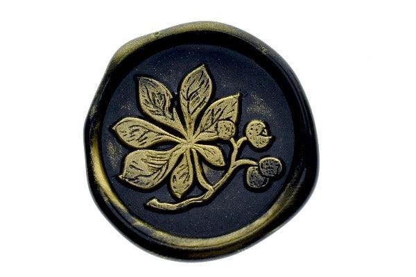 Chestnut Leaf & Fruit Wax Seal Stamp - Backtozero B20 - black, botanic, chestnut, Fruit, gold metallic powder, leaf, leaves, metallic powder, Nature, newarrivals, Signature, signaturehandle, spring