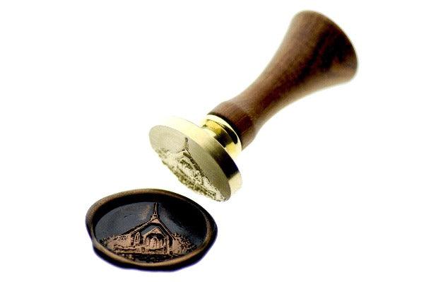 Wedding Chapel Sketch Wax Seal Stamp | A - Backtozero B20 - antique copper, architecture, chapel, church, copper powder, cross, newarrivals, oval, Signature, signaturehandle, sketch, wedding