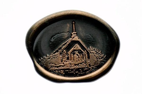 Wedding Chapel Sketch Wax Seal Stamp | A - Backtozero B20 - antique copper, architecture, chapel, church, copper powder, cross, newarrivals, oval, Signature, signaturehandle, sketch, wedding