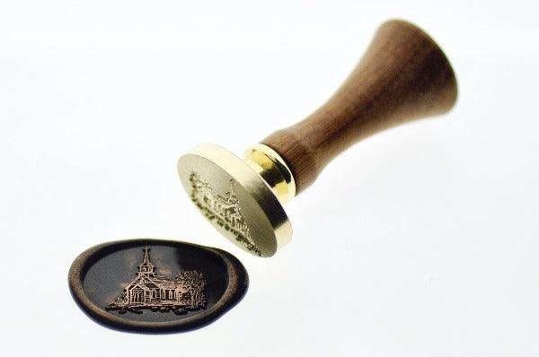 Wedding Chapel Sketch Wax Seal Stamp | B - Backtozero B20 - antique copper, architecture, chapel, church, copper powder, cross, newarrivals, oval, Signature, signaturehandle, sketch, wedding
