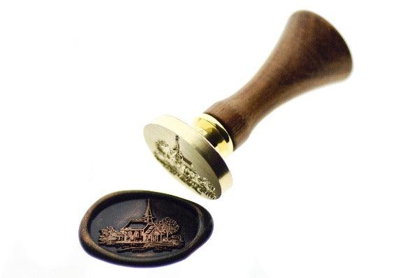 Wedding Chapel Sketch Wax Seal Stamp | C - Backtozero B20 - antique copper, architecture, chapel, church, copper powder, cross, newarrivals, oval, Signature, signaturehandle, sketch, wedding