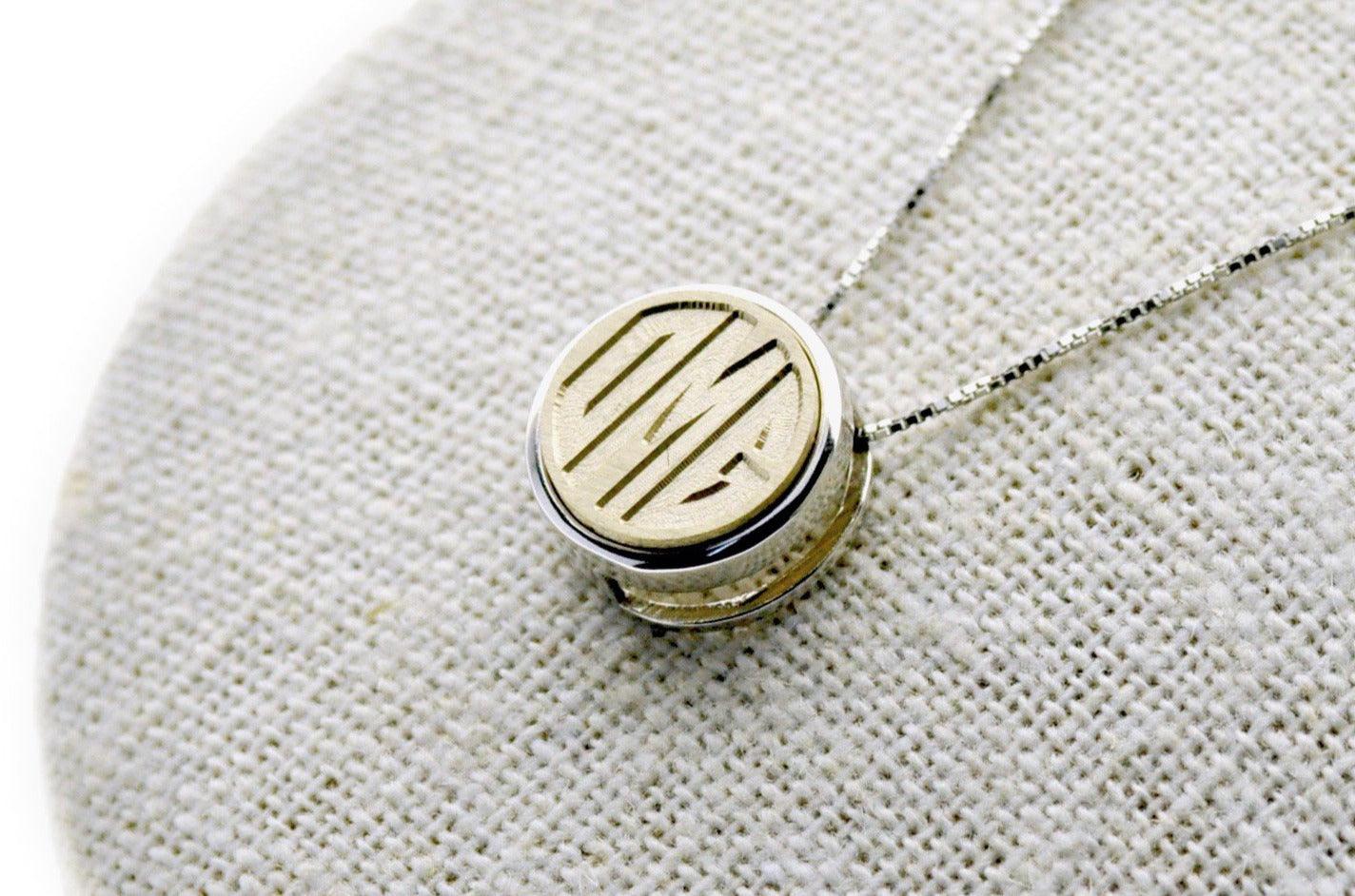 Circle Monogram Triple Initial Floating Signet Necklace - Backtozero B20 - 12mm, 12mm necklace, 3 initials, 3initials, bead, brass, charm, floating, minimal, minimalnecklace, necklace, Personalized, signet, signet necklace, silver, Three initials, Triple Initials, Wedding