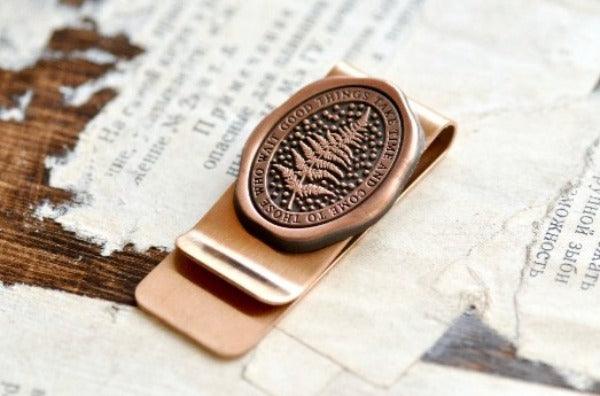 Message Wax Seal Enamel Journel Clip | Fern | Patience - Backtozero B20 - antique copper, botanic, Botanical, clip, Come to those who wait, Copper, enamel, fern, Good things take time, her, him, journal clip, lapel, message pin, metal, money clip, Nature, newarrivals, Plant, plants, soft enamel, starry, wax seal