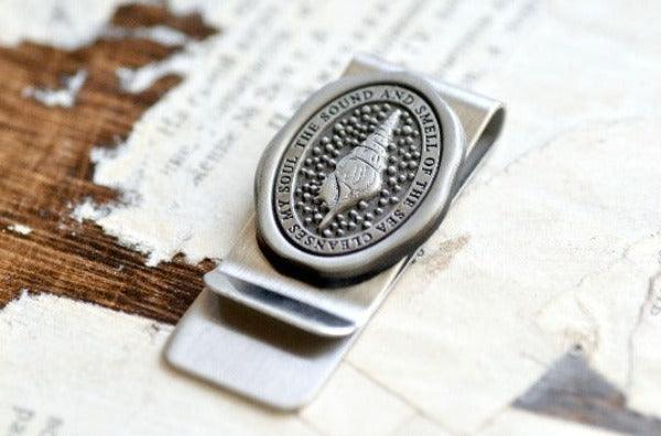 Message Wax Seal Enamel Journal Clip | Seashell | Soul - Backtozero B20 - antique silver, clip, enamel, her, him, journal clip, lapel, message pin, metal, metal pin, money clip, newarrivals, ocean, sea, seashell, shell, Silver, soft enamel, soul, starry, wax seal