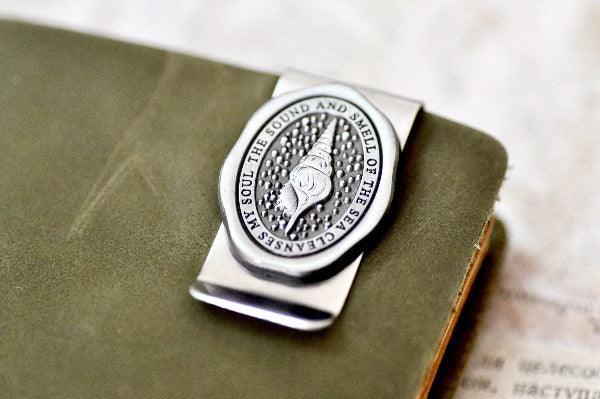 Message Wax Seal Enamel Journal Clip | Seashell | Soul - Backtozero B20 - antique silver, clip, enamel, her, him, journal clip, lapel, message pin, metal, metal pin, money clip, newarrivals, ocean, sea, seashell, shell, Silver, soft enamel, soul, starry, wax seal