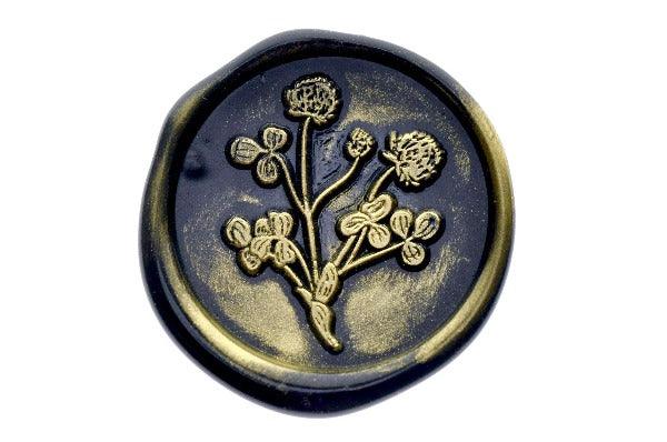 Clover Flower & Leaf Wax Seal Stamp - Backtozero B20 - black, botanic, clover, flower, gold metallic powder, leaf, leaves, metallic powder, Nature, newarrivals, Signature, signaturehandle, spring