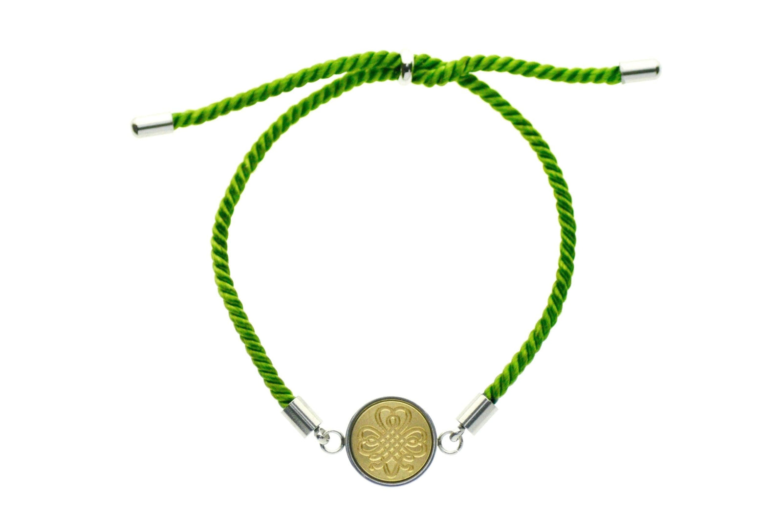 Shamrock Signet Bracelet - Backtozero B20 - 10mm, 12mm, adjustable, botanical, bracelet, brass, clover, cord, cord bracelet, green, leaf, leaves, luck, lucky, minimal, plant, shamrock, signet, signet bracelet, stainless steel, twist cord
