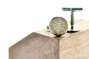Compass Signet Cufflinks - Backtozero B20 - 14mm, brass, cufflinks, him, signet, stainless steel