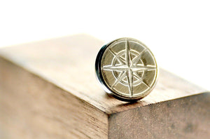 Compass Signet Pin - Backtozero B20 - 10mm, 12mm, 14mm, badge, brass, brooch, him, Nautical, pin, signet, stainless steel