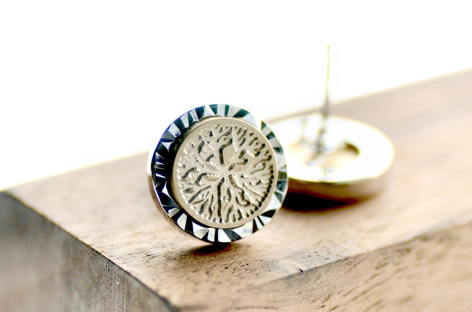 Coral Geo Signet Earrings - Backtozero B20 - brass, earrings, geo, geoearrings, signet, silver, stud, stud earrings