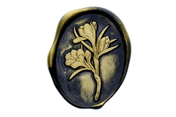 Crocuses Buds Wax Seal Stamp - Backtozero B20 - Black, botanic, Botanical, bud, crocuses, flower, gold, gold dust, gold powder, Leaf, Leafs, Leaves, Nature, newarrivals, oval, Signature, signaturehandle, spring