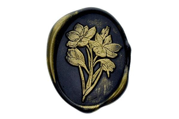 Crocuses Flowers Wax Seal Stamp - Backtozero B20 - Black, botanic, Botanical, bud, crocuses, flower, gold, gold dust, gold powder, Leaf, Leafs, Leaves, Nature, newarrivals, oval, Signature, signaturehandle, spring