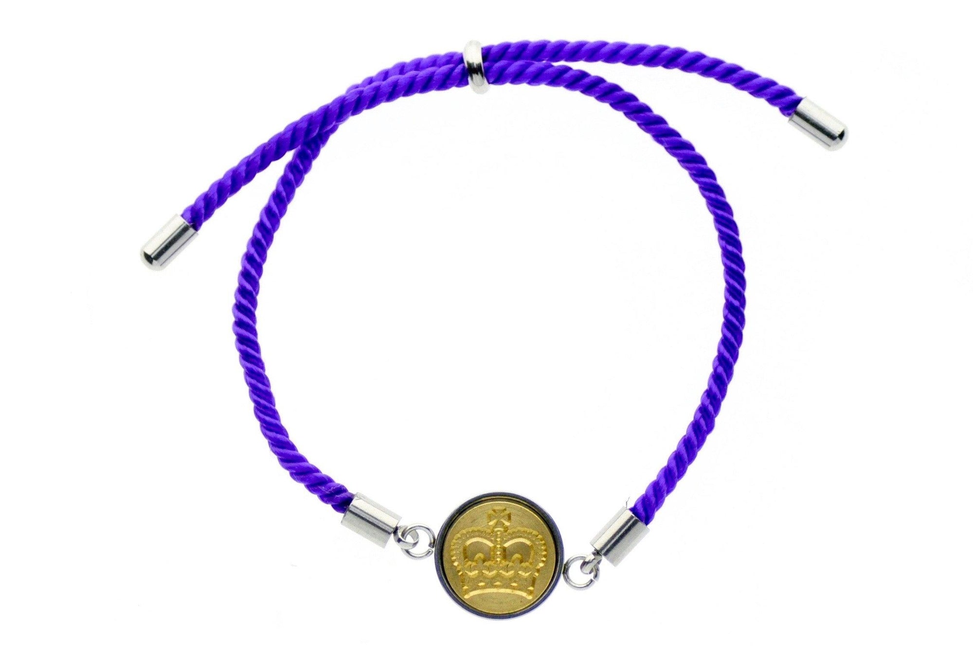 Royal Crown Signet Bracelet - Backtozero B20 - 10mm, 12mm, adjustable, bracelet, brass, cord, cord bracelet, crown, minimal, purple, signet, signet bracelet, stainless steel, twist cord
