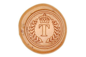 Wreath Crown Initial Wax Seal Stamp - Backtozero B20 - 1 initial, 1initial, Copper Gold, Crown, genericlonghandle, Laurel Wreath, Monogram, One Initial, Personalized, Royal, wreath