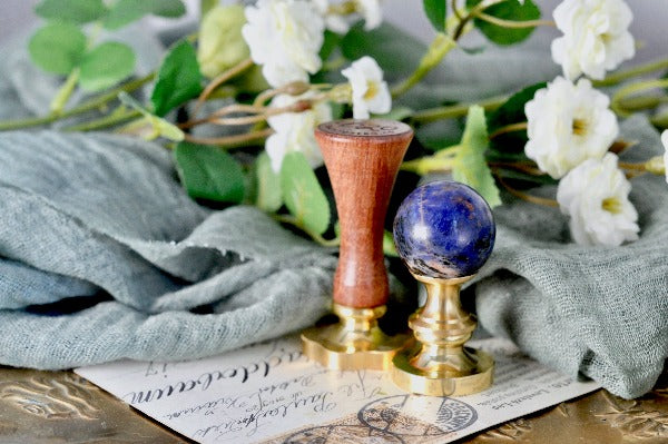 OOAK Sodalite Crystal Ball Wax Seal Handle - Backtozero B20 - ball, black red stone, blue handle, blue stone, crystal ball, handle