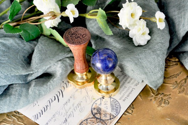 OOAK Sodalite Crystal Ball Wax Seal Handle - Backtozero B20 - ball, black red stone, blue handle, blue stone, crystal ball, handle