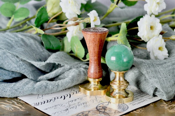 OOAK Green Aventurine Crystal Ball Wax Seal Handle - Backtozero B20 - ball, crystal ball, green crystal, handle, stone