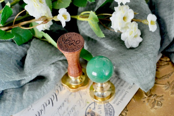 OOAK Green Aventurine Crystal Ball Wax Seal Handle - Backtozero B20 - ball, crystal ball, green crystal, handle, stone