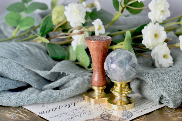 OOAK Fluorite Crystal Ball Wax Seal Handle - Backtozero B20 - ball, crystal, crystal ball, crystal handle, Fluorite, green crystal, handle, quartz