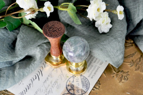 OOAK Fluorite Crystal Ball Wax Seal Handle - Backtozero B20 - ball, crystal, crystal ball, crystal handle, Fluorite, green crystal, handle, quartz