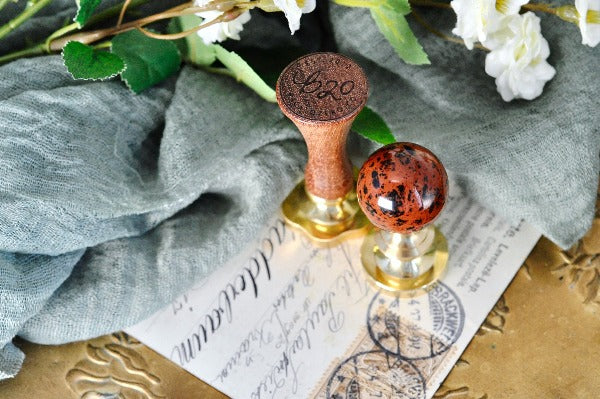 OOAK Mahogany Obsidian Crystal Ball Wax Seal Handle - Backtozero B20 - ball, black red stone, crystal ball, handle, Mahogany Obsidian