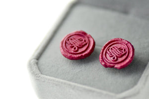 OOAK Heart Wax Seal Earrings - Backtozero B20 - deep pink, earrings, Handmade, OOAK, Pink