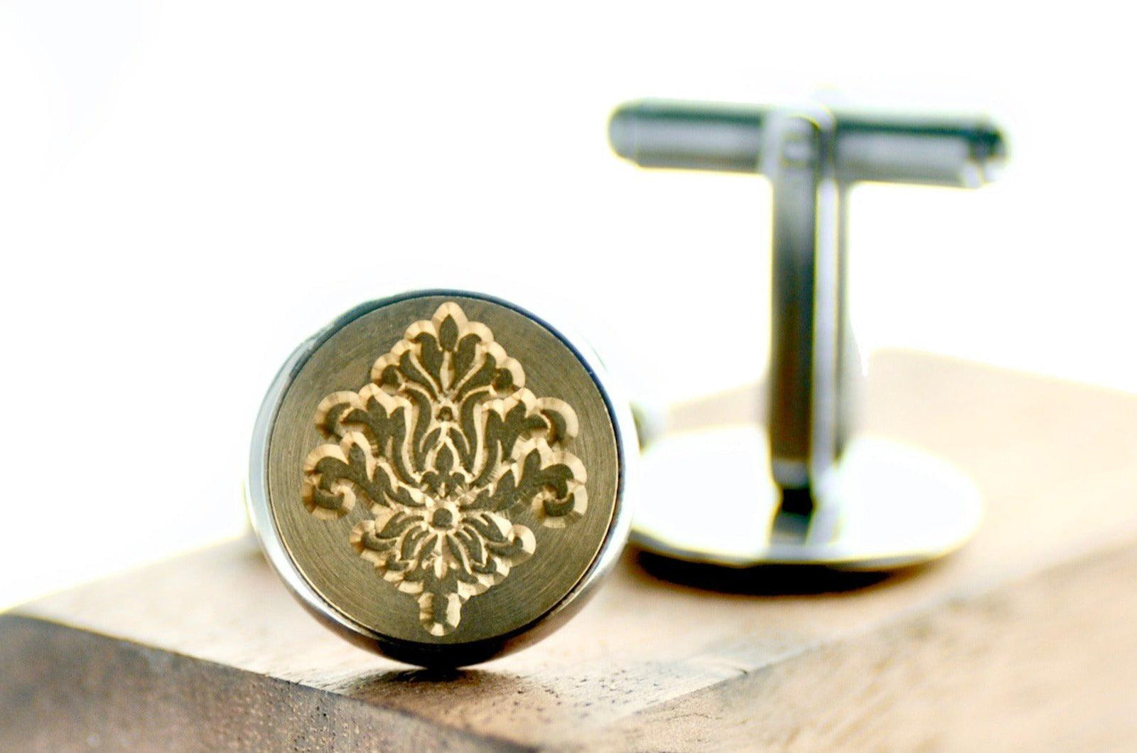 Victorian Filigree Deco Signet Cufflinks - Backtozero B20 - 14mm, brass, cufflinks, him, signet, stainless steel