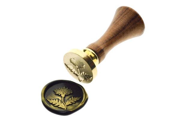 Dandelions Flower & Leaf Wax Seal Stamp - Backtozero B20 - black, botanic, Dandelion, flower, gold metallic powder, leaf, leaves, metallic powder, Nature, Signature, signaturehandle, spring